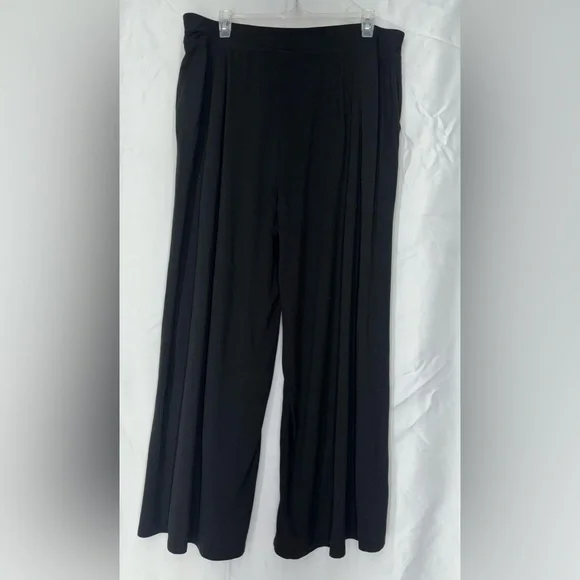 Eileen Fisher Fine Jersey Wide Leg Cropped Slit Pants Black Women's Size L - Picture 7 of 13